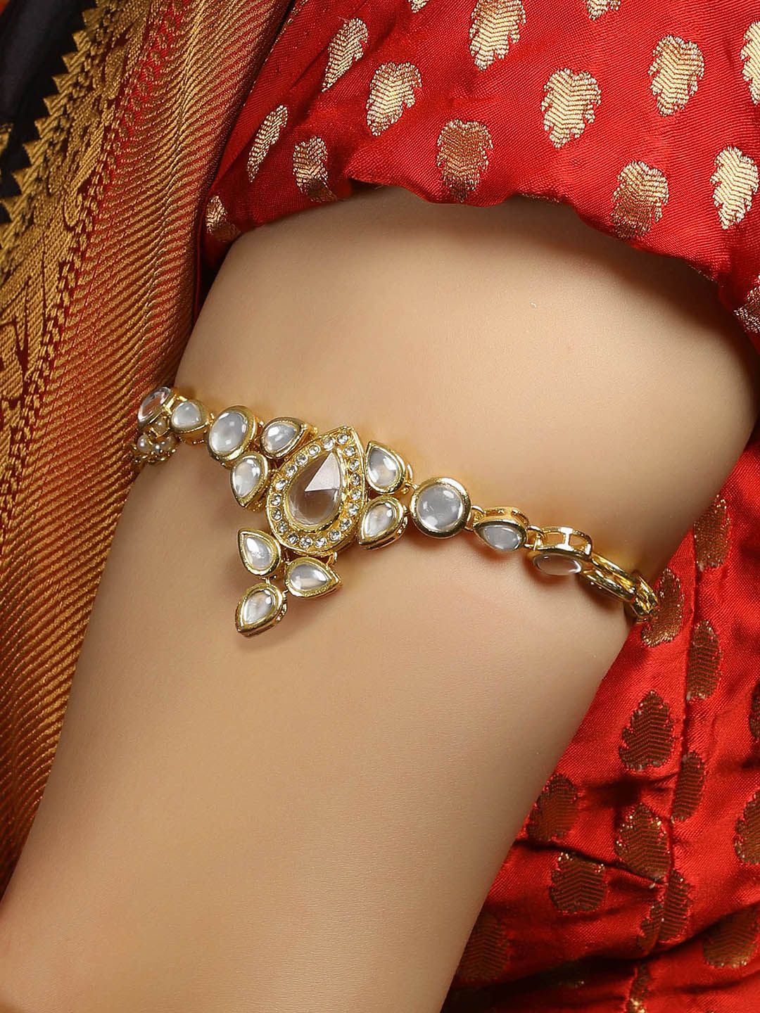 KARATCART Women Gold-Toned & White Kundan Handcrafted Gold-Plated Armlet Bracelet Price in India