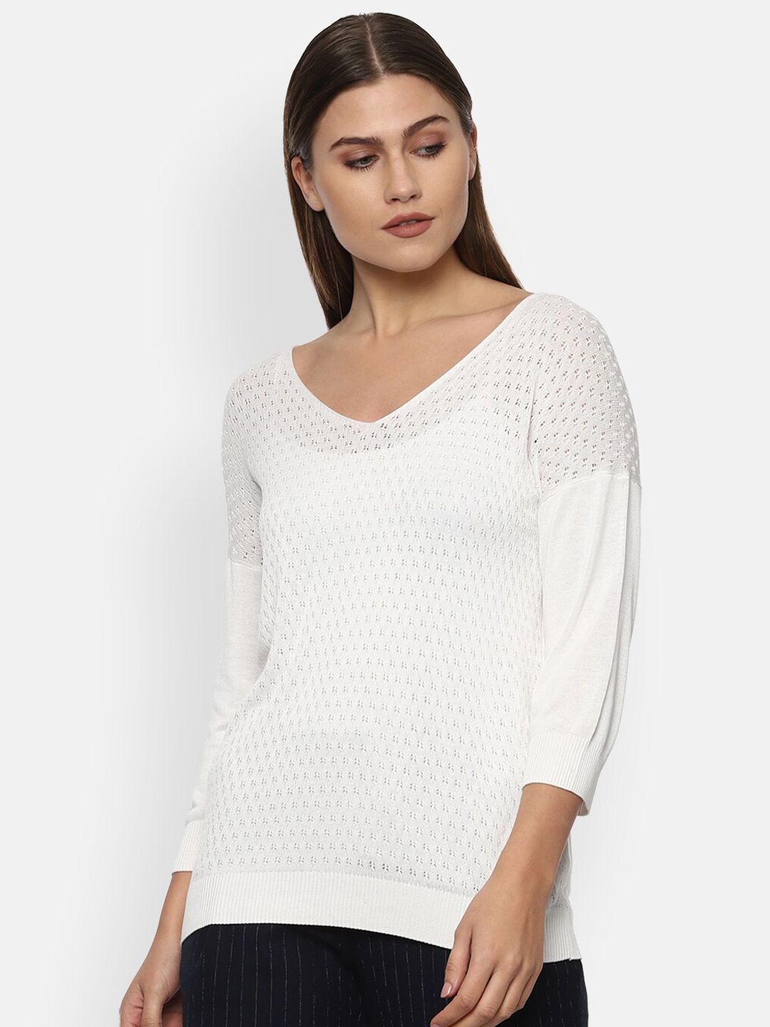 Van Heusen Woman White Cable Knit Pullover Price in India