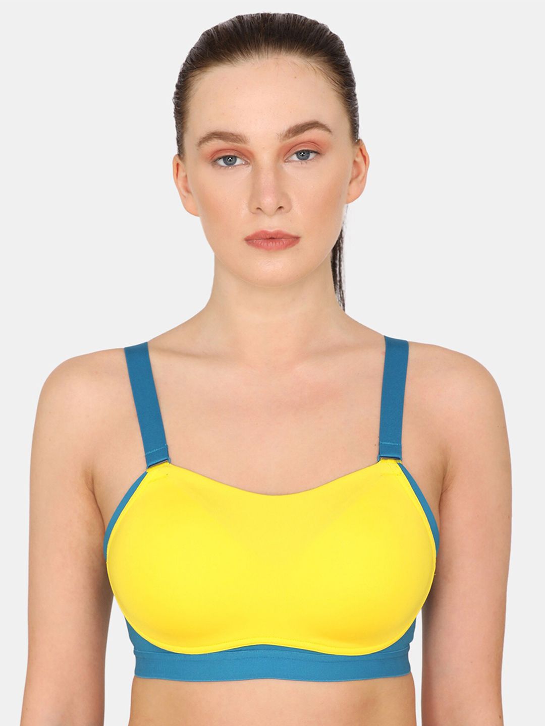 Zelocity by Zivame Yellow & Blue Solid Workout Bra With All Day Comfort Price in India