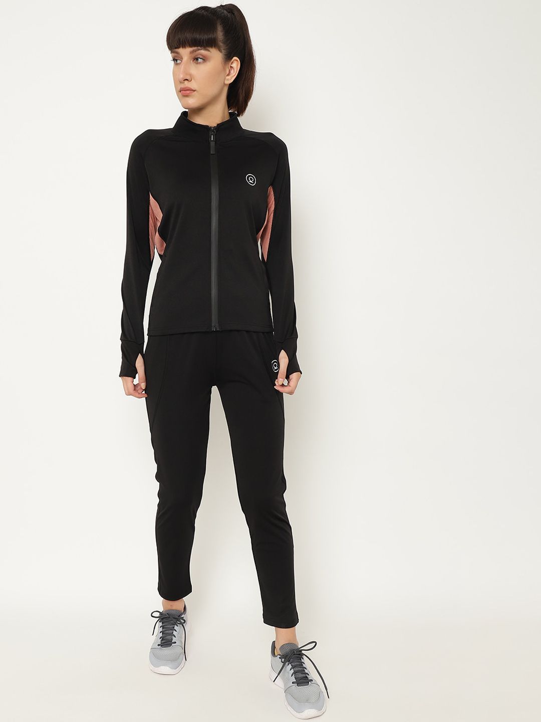 Chkokko Women Black Solid Sports Tracksuit Price in India