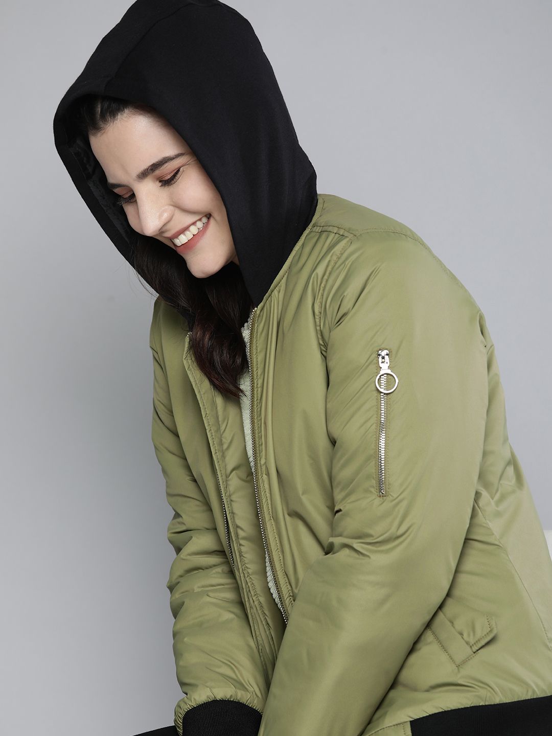 HERE&NOW Women Olive Green Puffer Jacket Price in India
