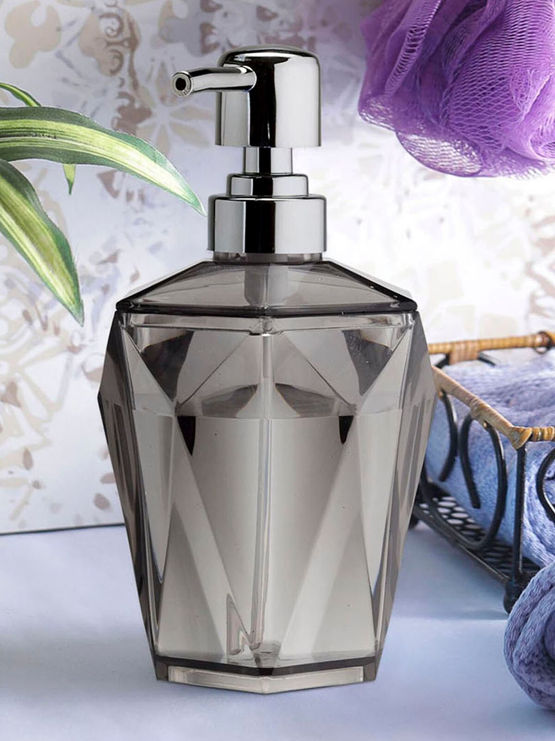 OBSESSIONS Grey & Silver-Toned Solid Agua Crystal Soap Dispenser Price in India
