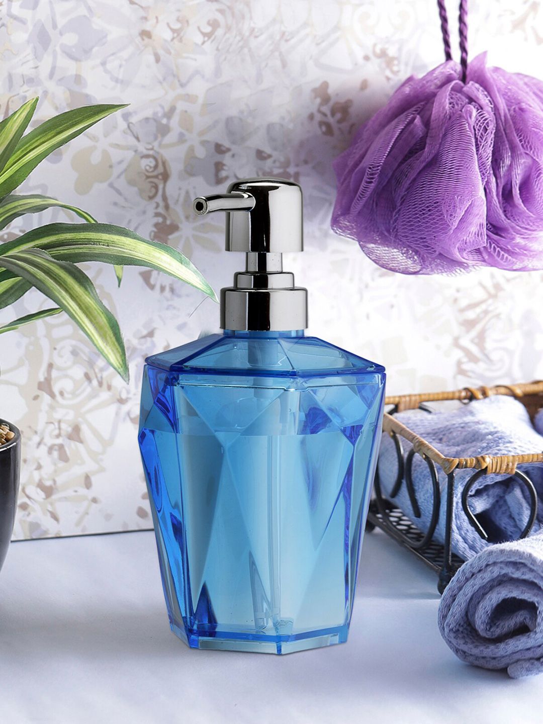 OBSESSIONS Blue & Silver-Toned Solid Agua Crystal Soap Dispenser Price in India