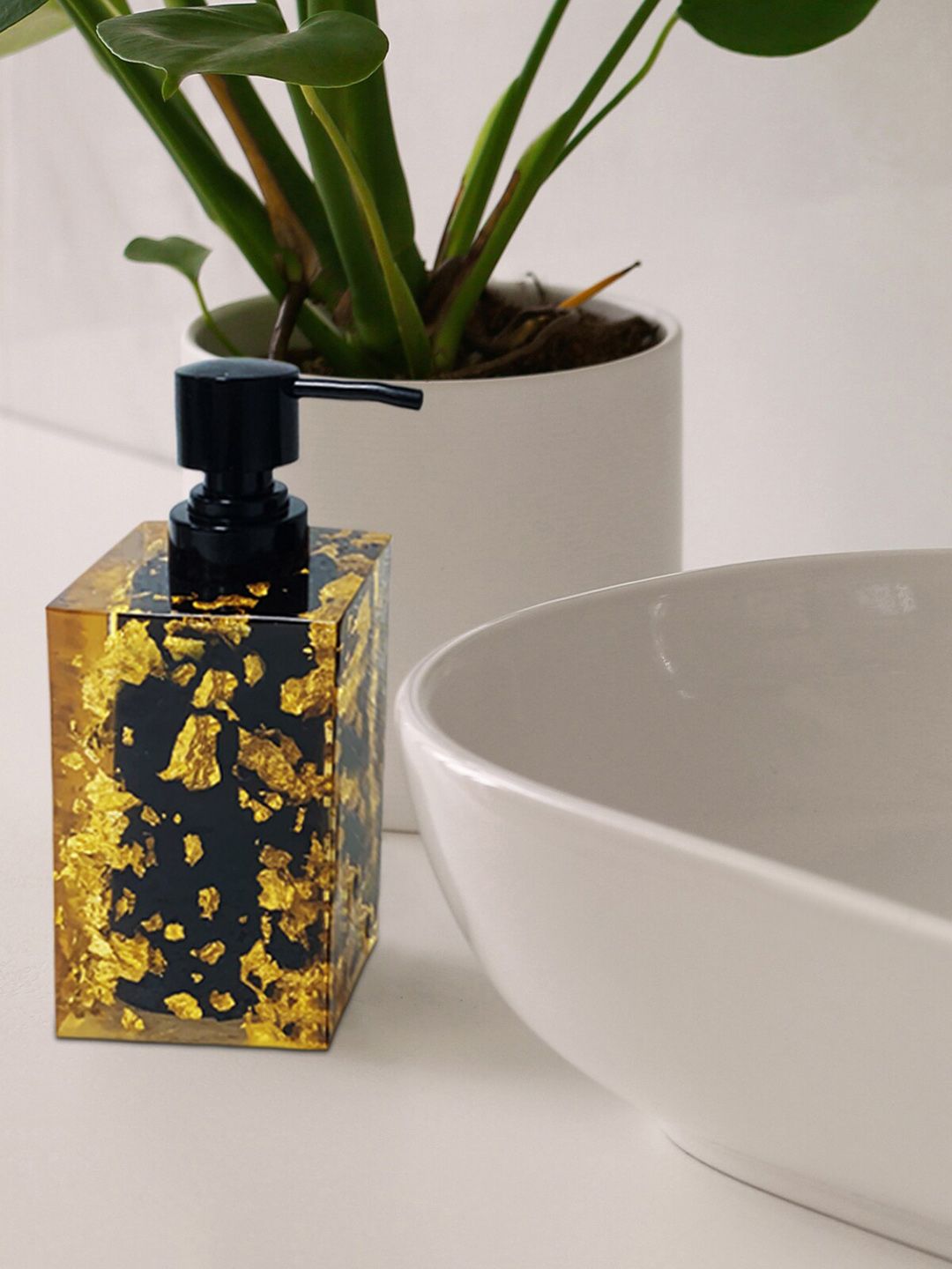 OBSESSIONS Black & Gold-Toned Printed Soap Dispenser Price in India