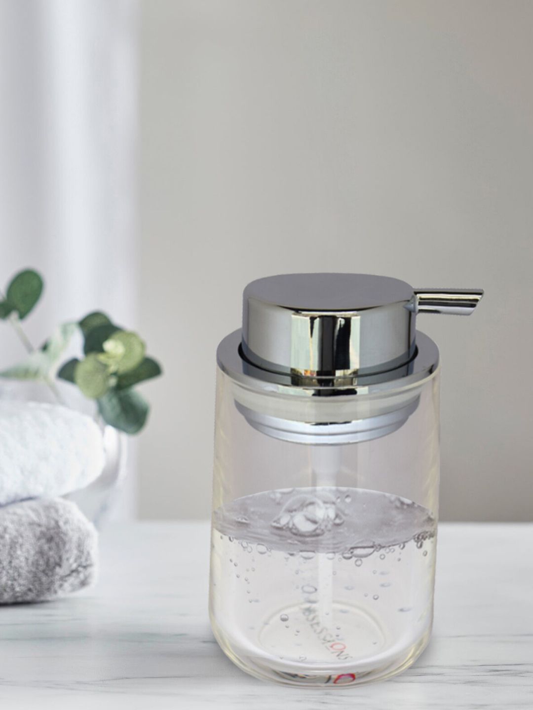 OBSESSIONS Transparent & Silver-Toned Solid Agua Crystal Soap Dispenser Price in India