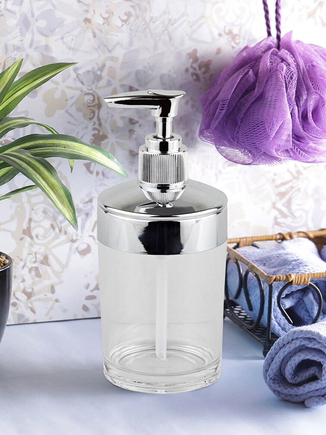 OBSESSIONS Transparent & Silver-Toned Solid Agua Crystal Soap Dispenser Price in India