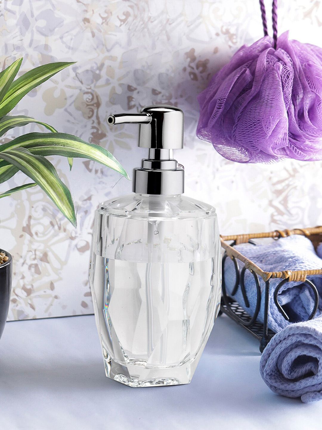 OBSESSIONS Transparent & Silver-Toned Solid Soap Dispenser Price in India