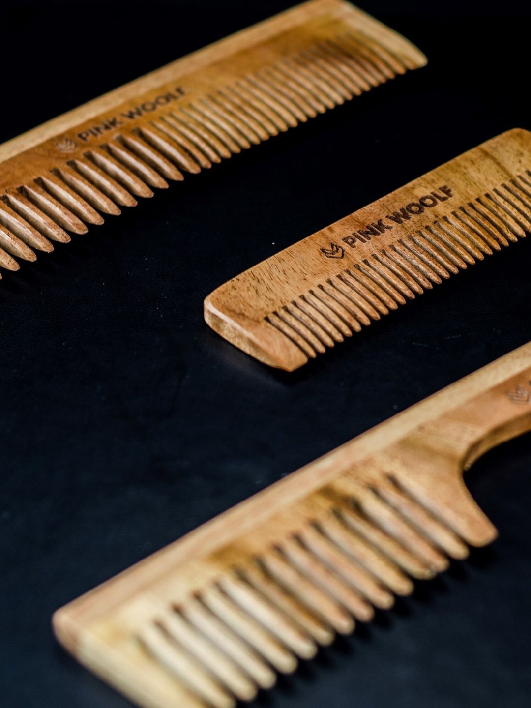 PINK WOOLF Tan Set of 3 Neem Wooden Combs Price in India