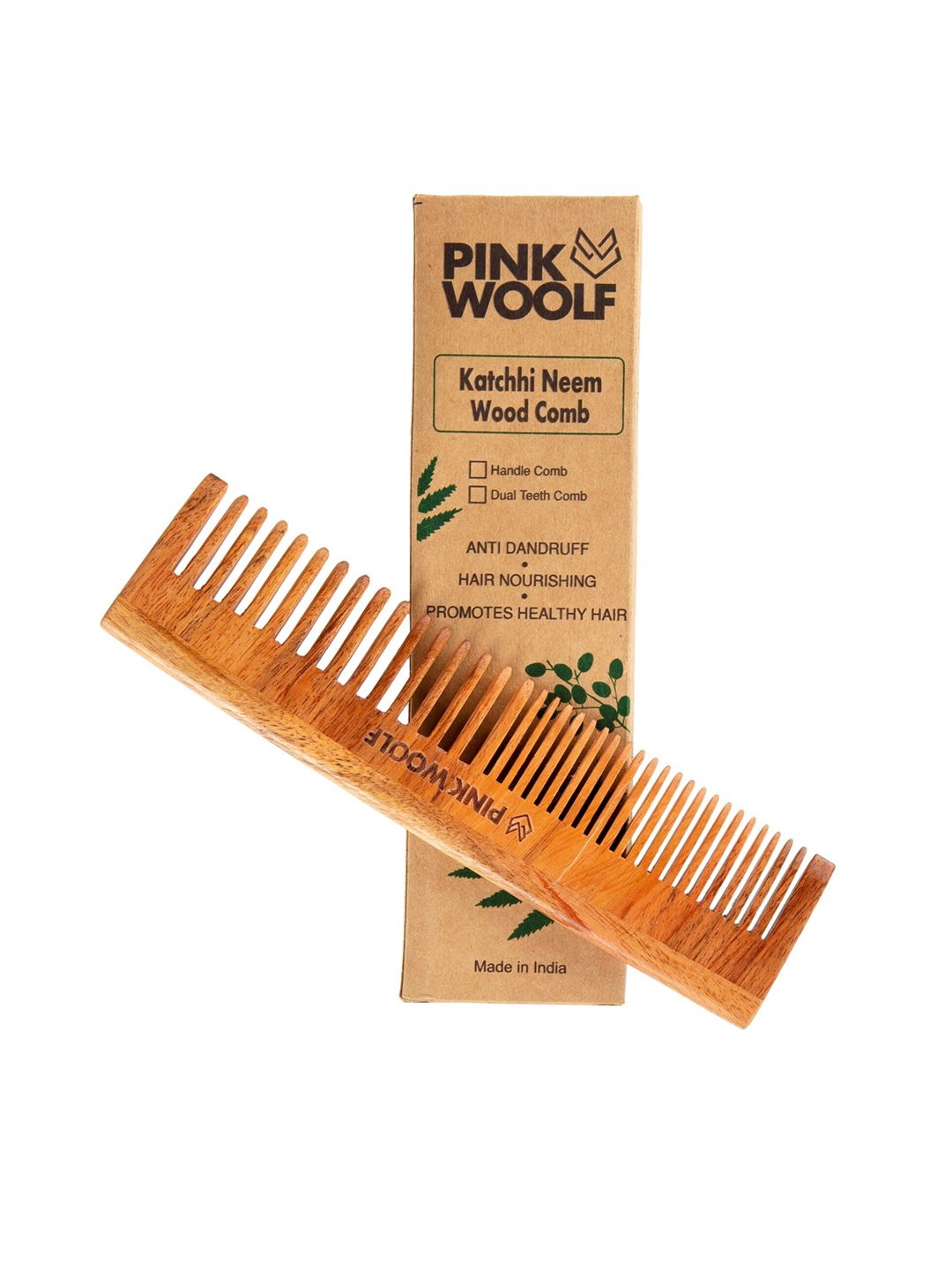 PINK WOOLF Brown Neem Wood Anti-Bacterial Hair Styling Comb with Fine & Wide Teeth Price in India