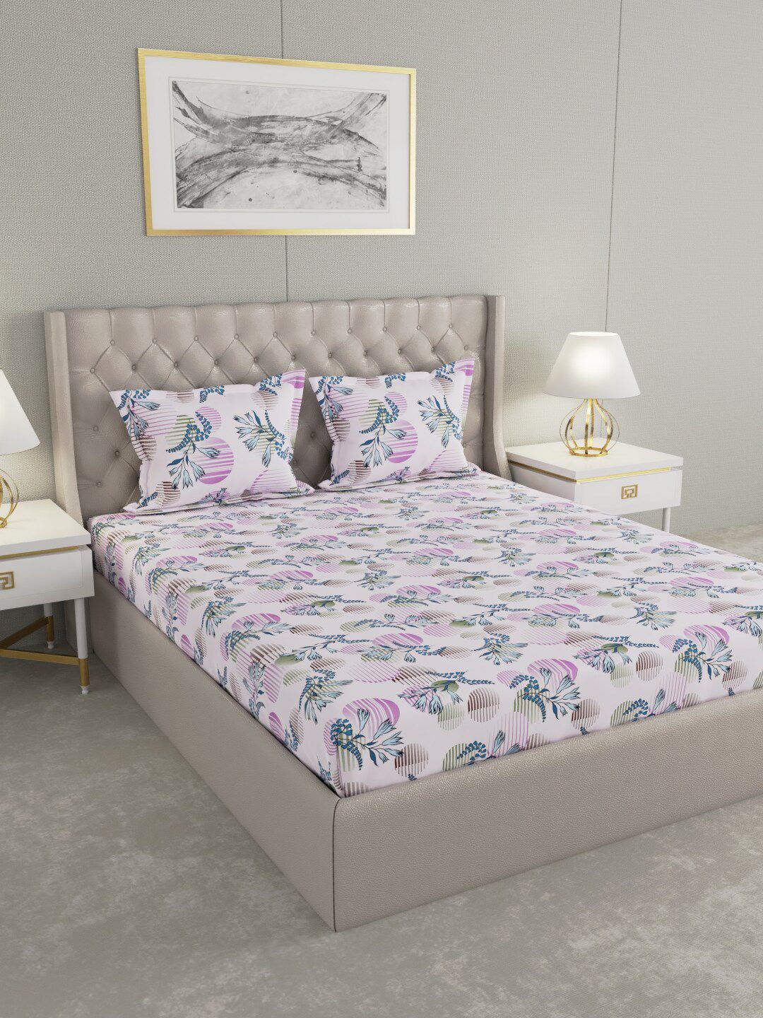 Raymond Home Purple & Blue Floral 120 TC Queen Bedsheet with 2 Pillow Covers Price in India