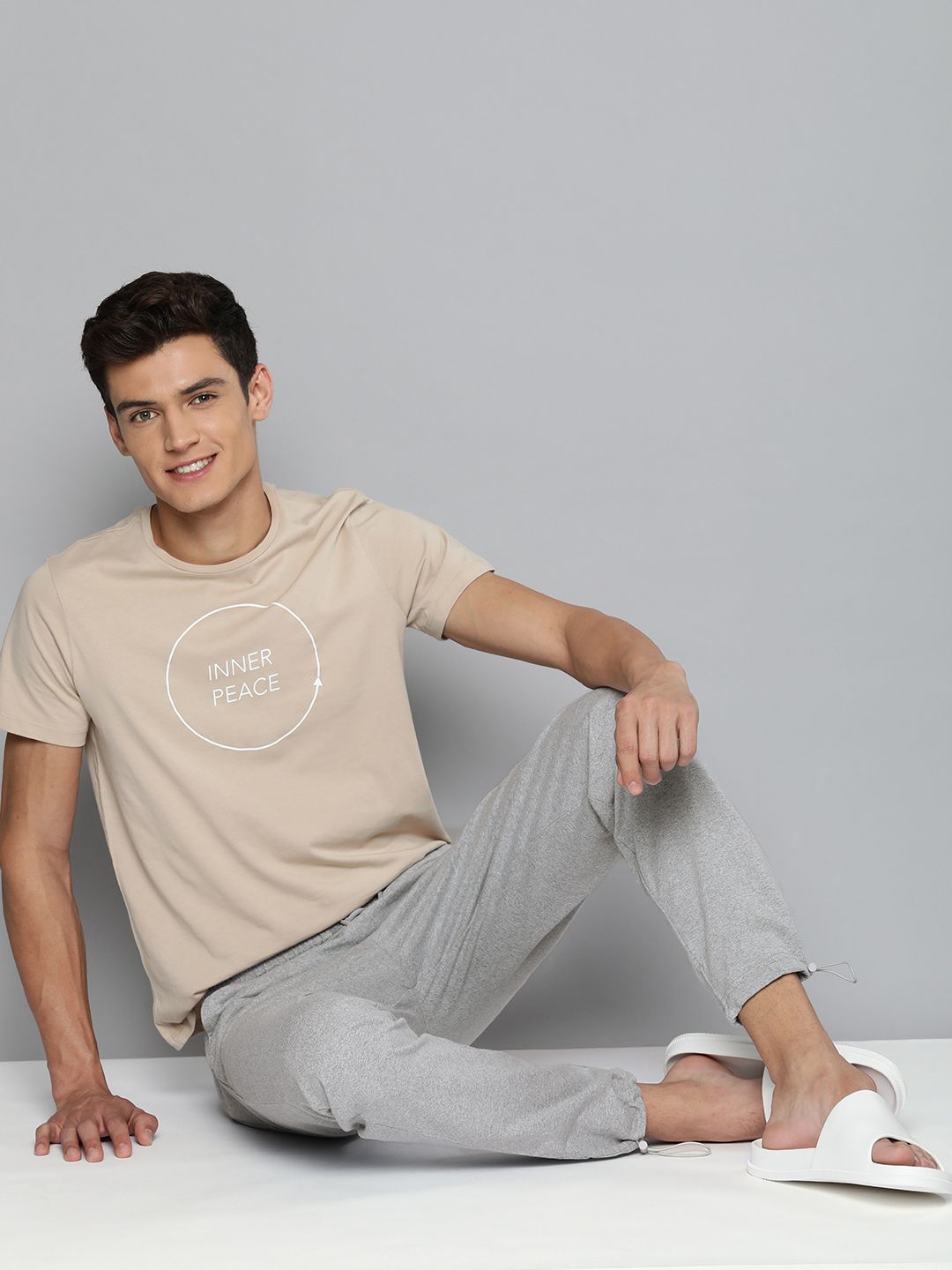 Mast & Harbour Men Grey Melange Straight Fit Lounge Pants