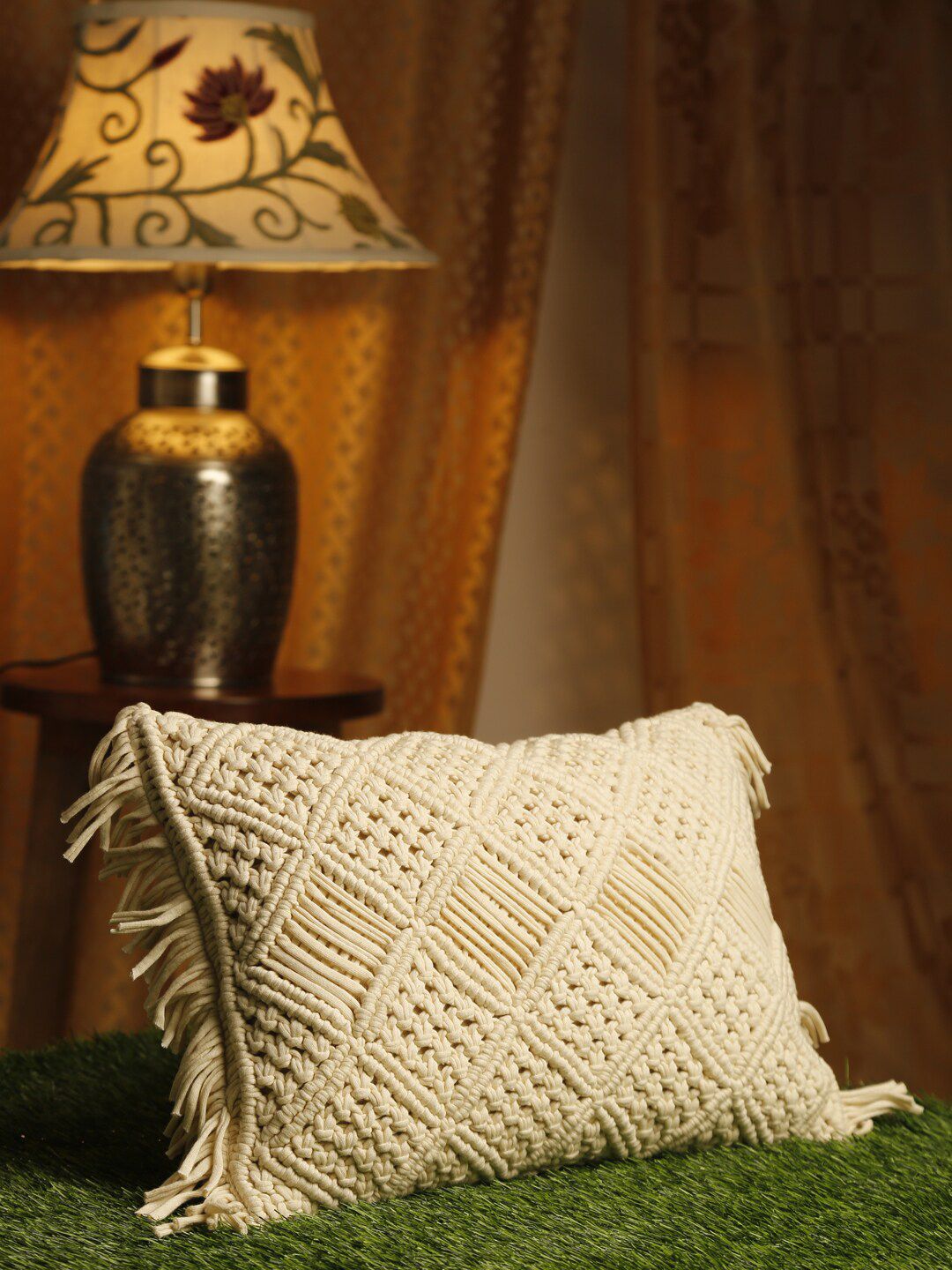 HOSTA HOMES Cream-Coloured Geometric Rectangle Cushion Covers Price in India
