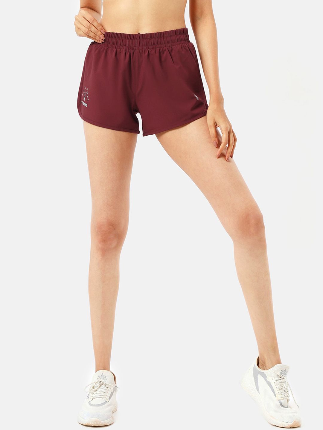 Cultsport Women Maroon Mid-Rise Training or Gym Sports Shorts Price in India