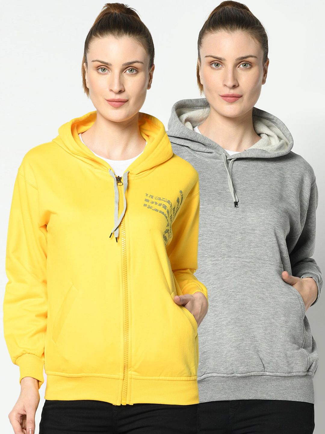 VIMAL JONNEY Women Pack of 2 Yellow and Grey Sweatshirts Price in India