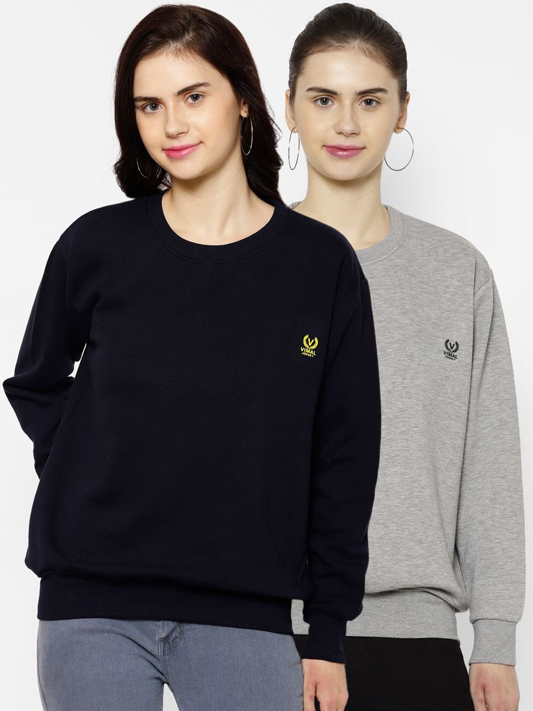 VIMAL JONNEY Women Grey and Navy Blue Pack of 2 Solid Sweatshirts Price in India
