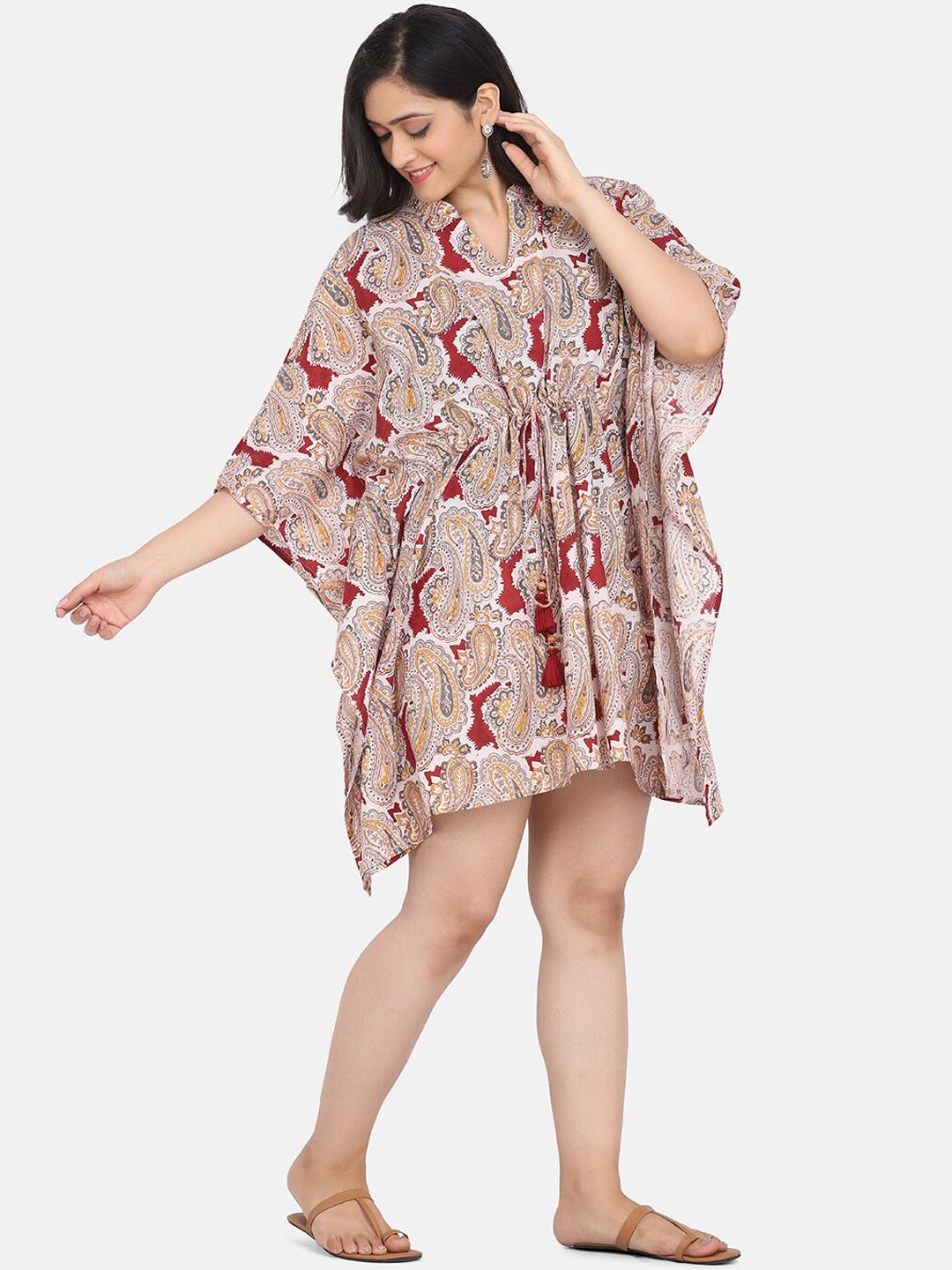 Saanjh Women Off White Ethnic Motifs Kaftan Dress Price in India