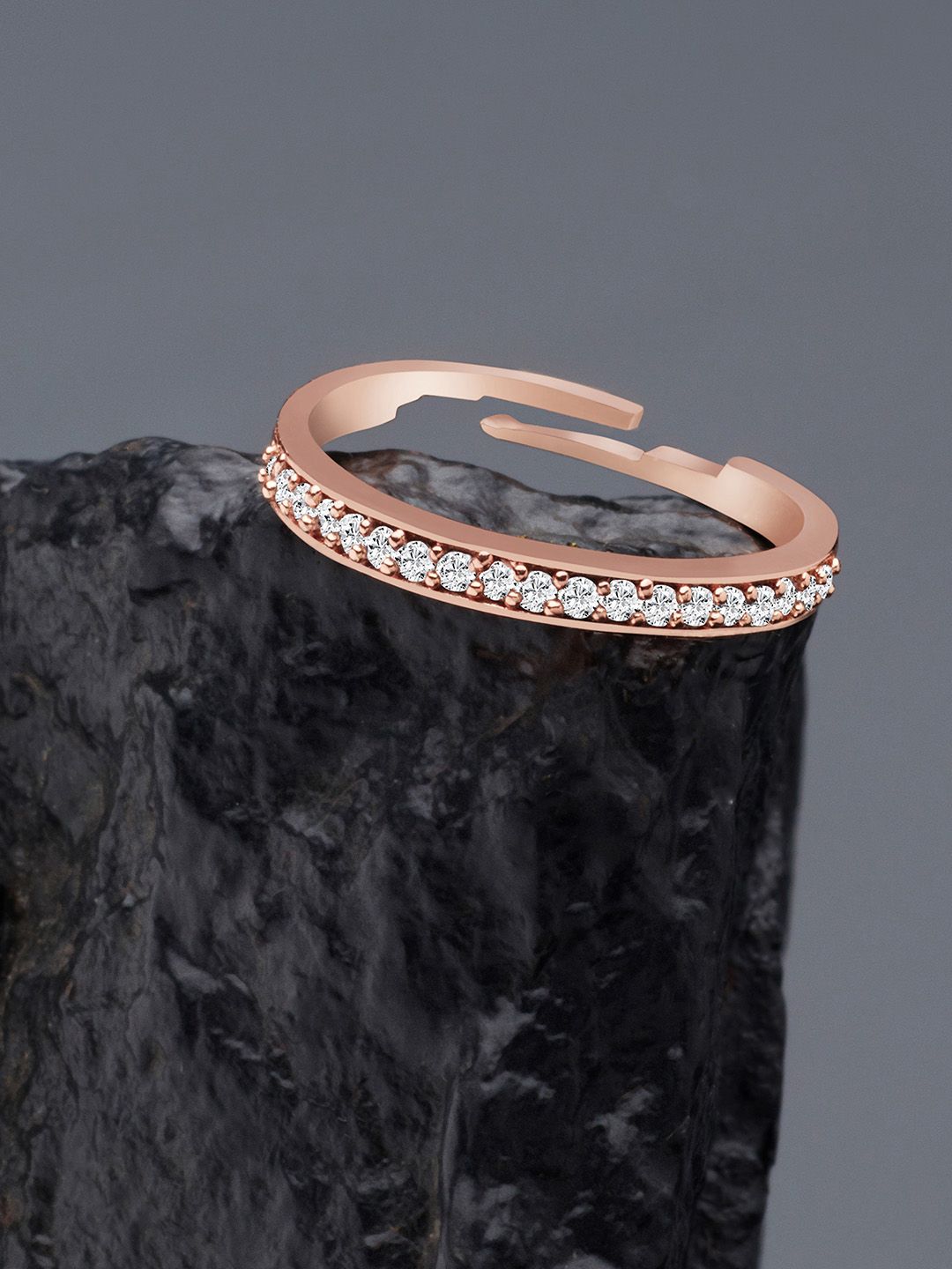 AMI Rose Gold-Plated & White CZ-Studded Contemporary Finger Ring Price in India