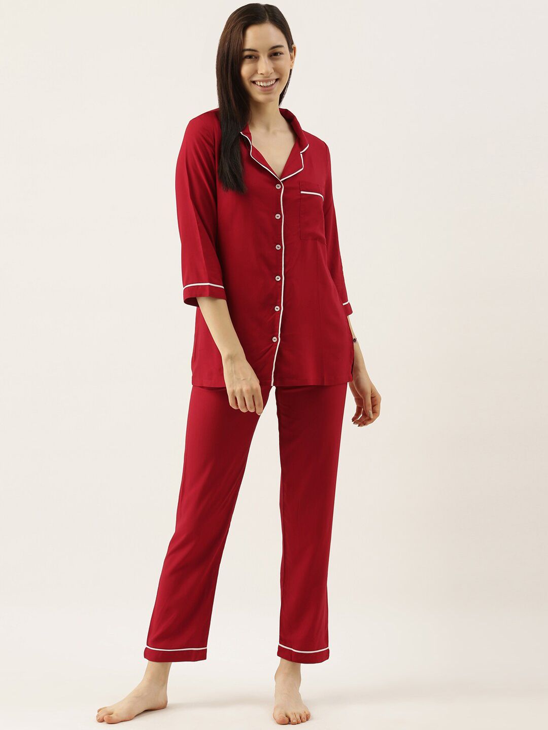 Bannos Swagger Women Red & White Night suit Price in India