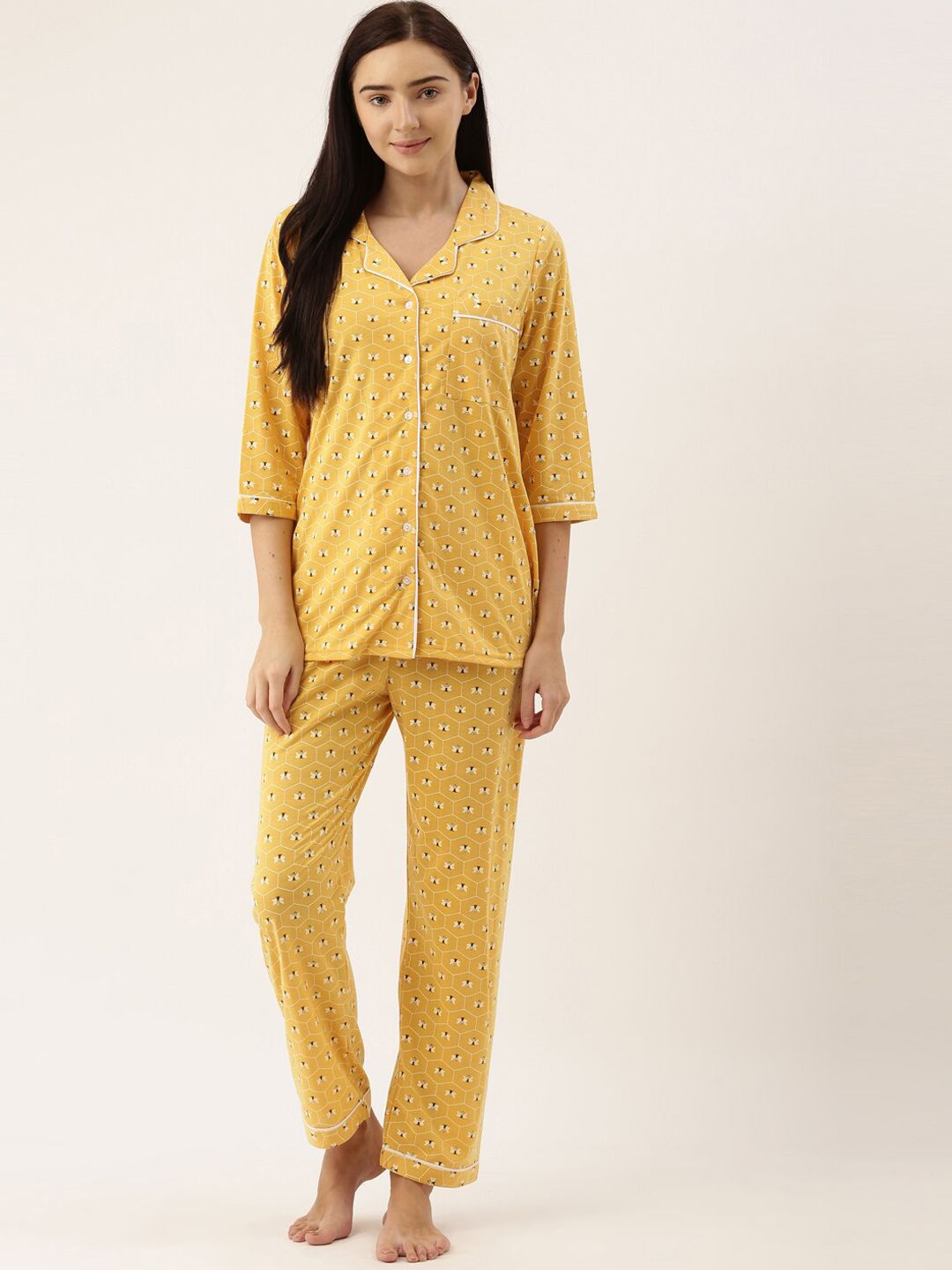 Bannos Swagger Women Yellow Printed Night Suit Price in India