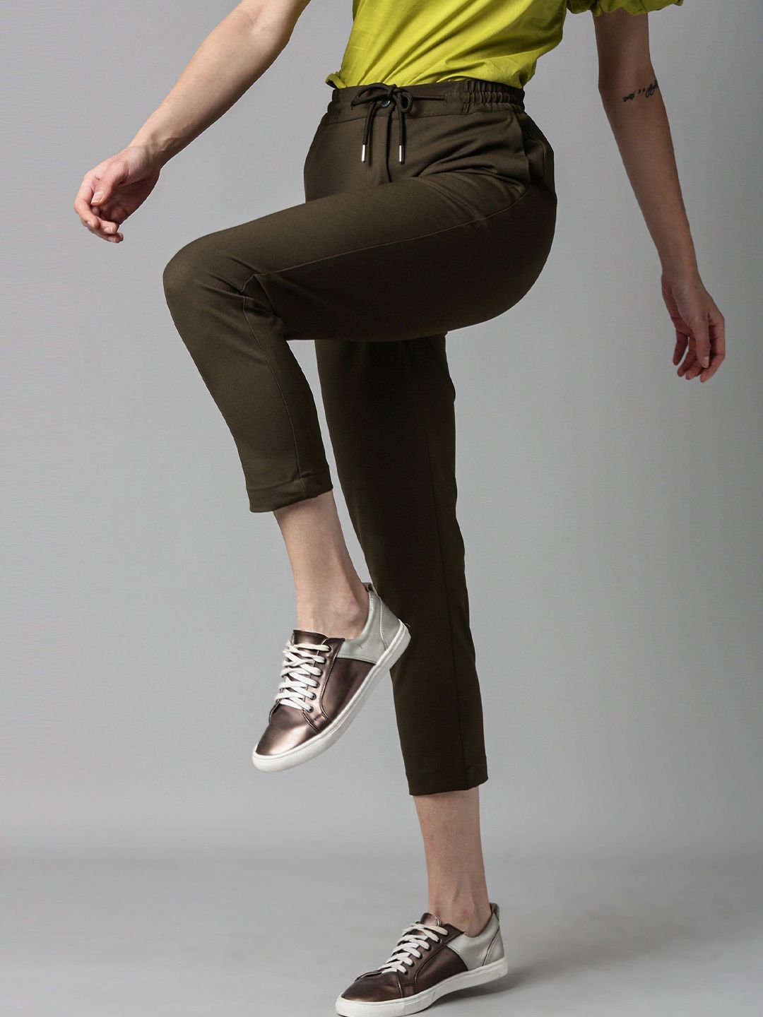 RAREISM Women Olive Green Trousers Price in India