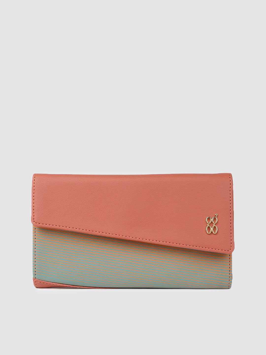 Baggit Women Peach-Coloured & Blue Striped Two Fold Wallet Price in India