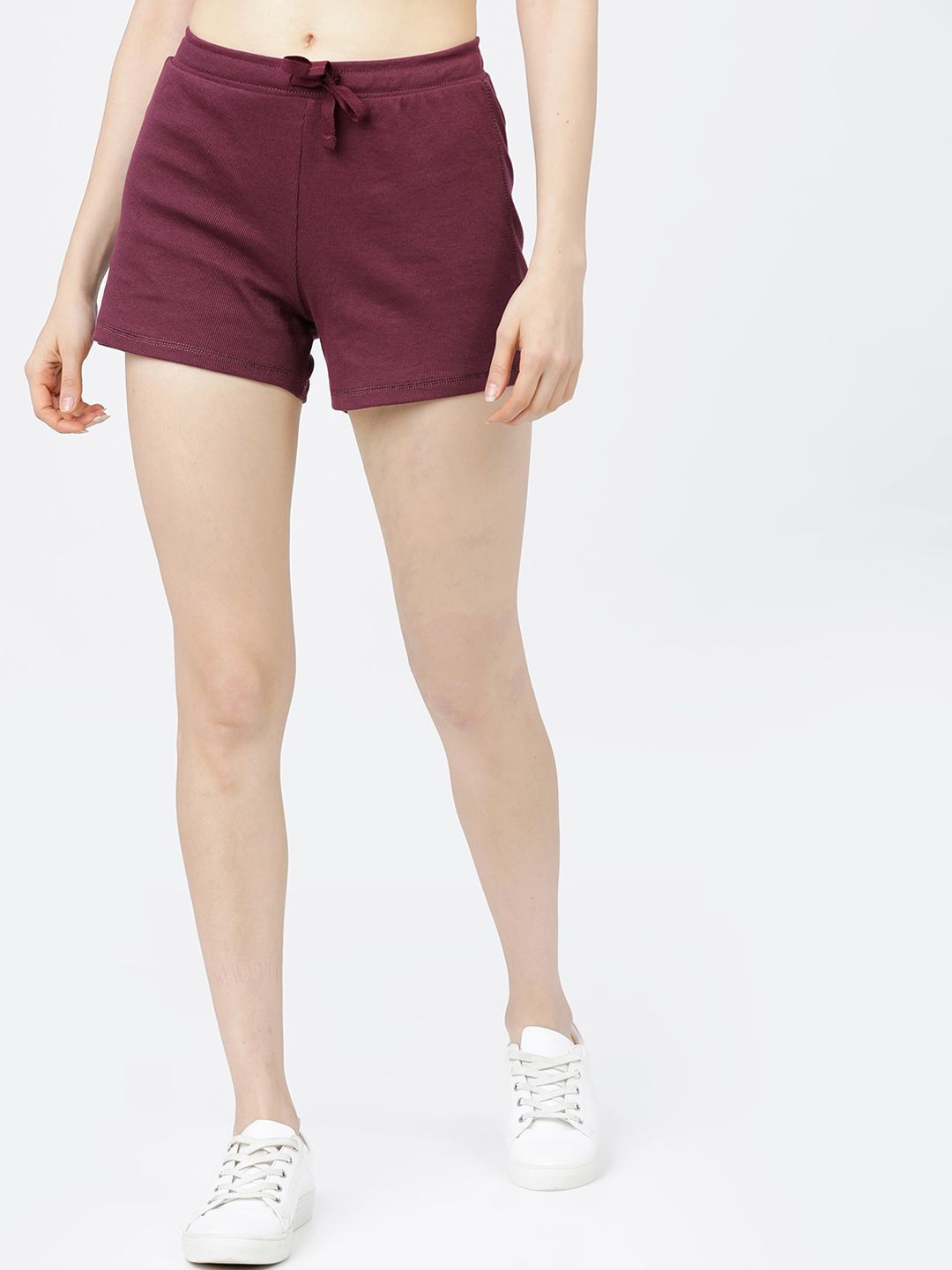 Tokyo Talkies Women Burgundy Mid-Rise Regular Shorts Price in India