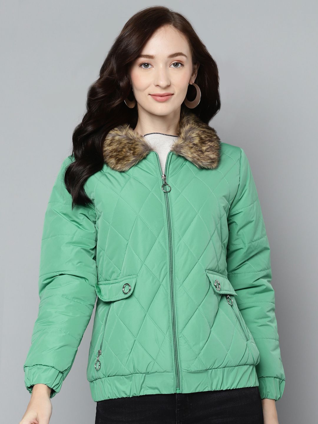 Foreign Culture By Fort Collins Women Green Bomber Jacket Price in India