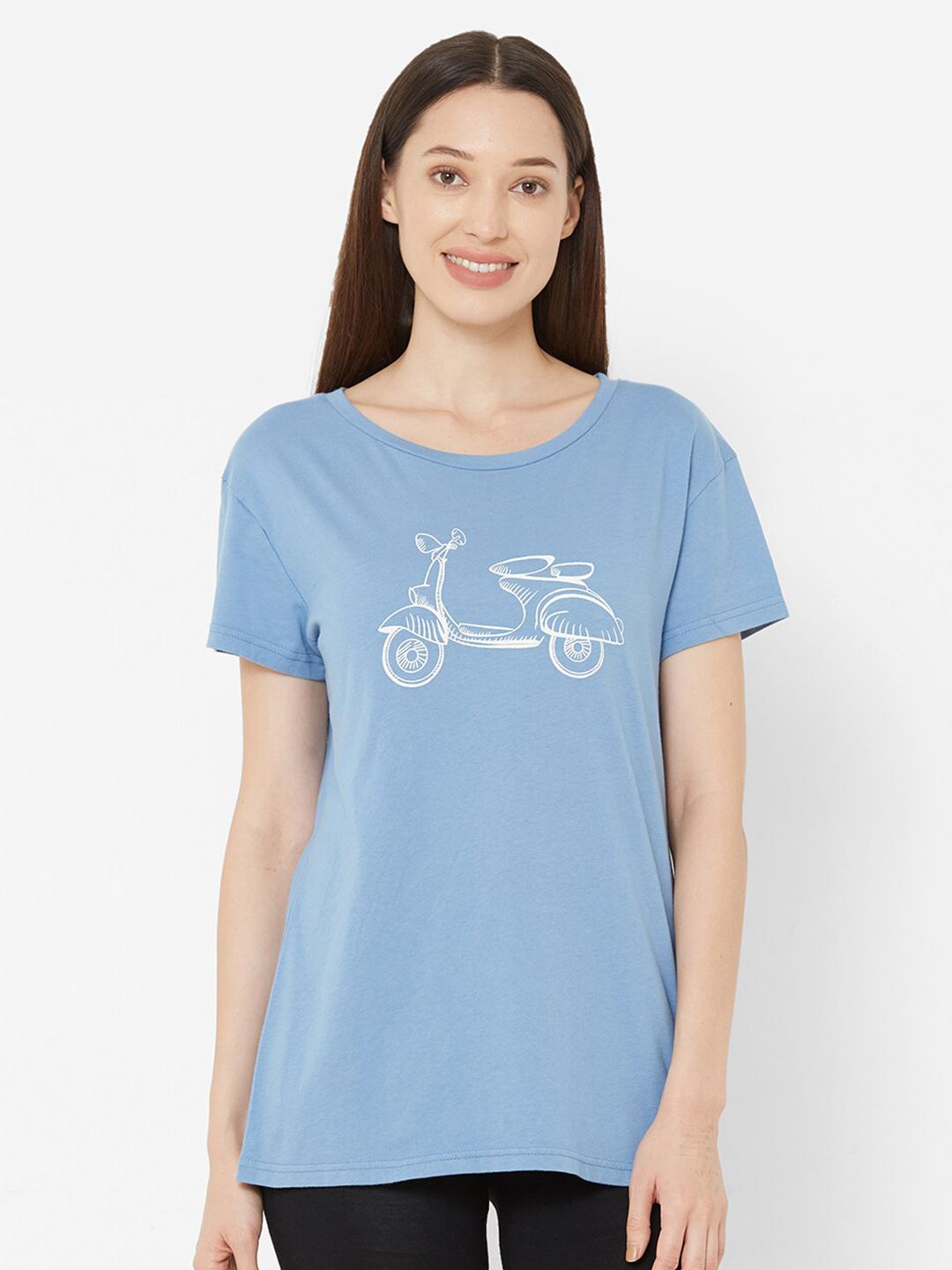 Mystere Paris Women Blue Scooter Graphic Printed Lounge T-shirt Price in India