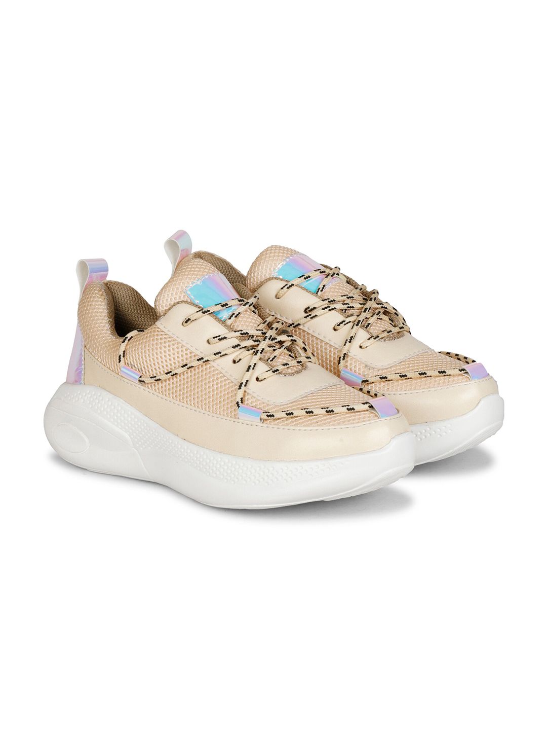 Denill Women Cream-Coloured Mesh Track Running Shoes Price in India