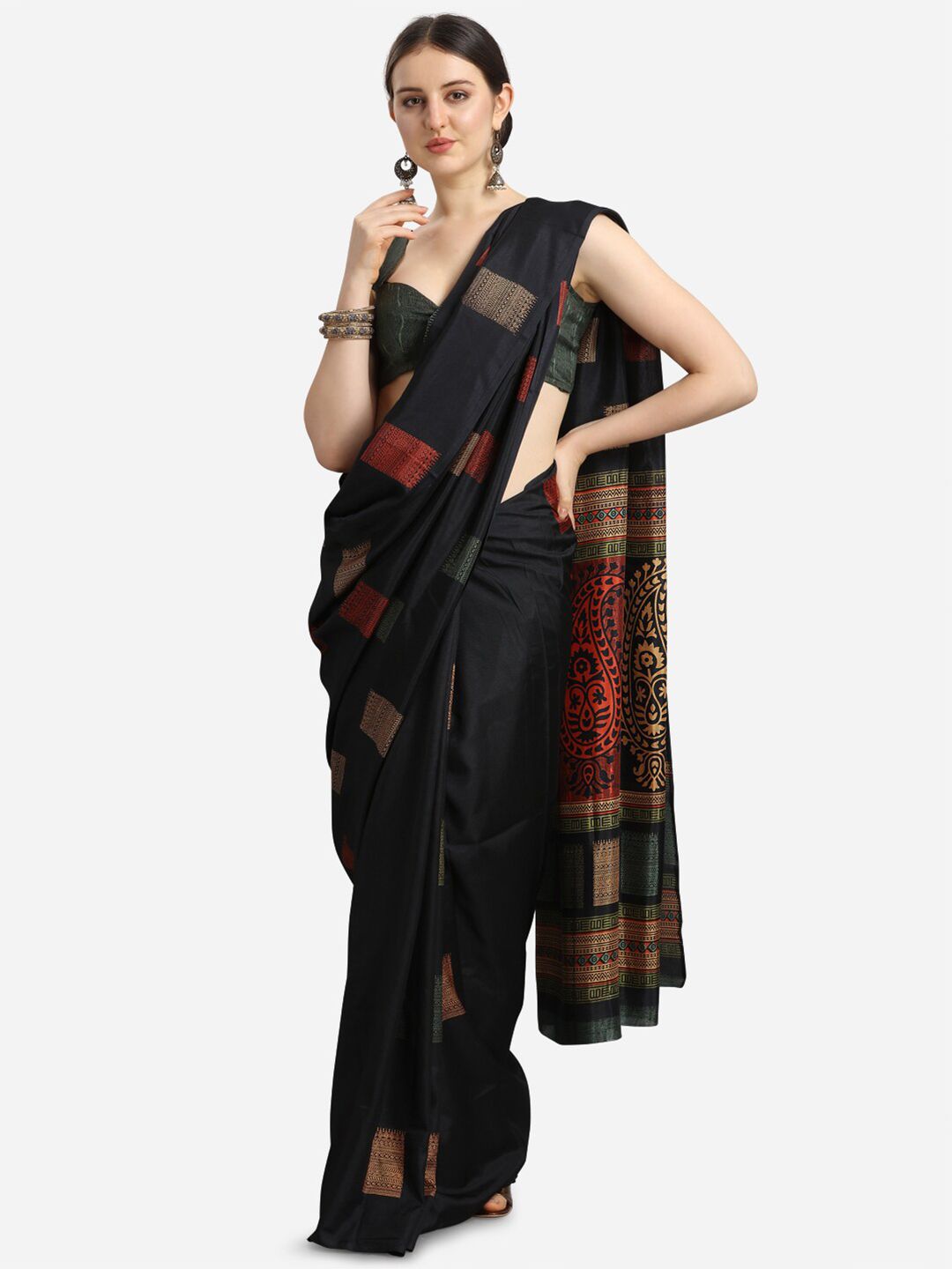 KALINI Black & Green Ethnic Motifs Fusion Saree Price in India
