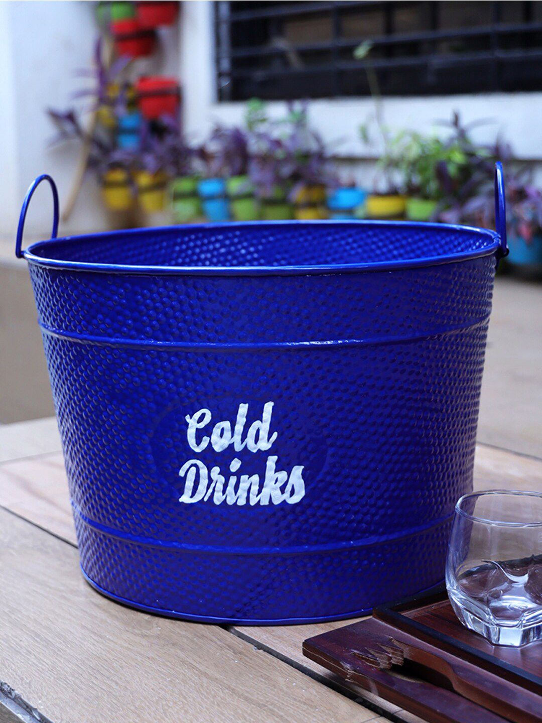 A Vintage Affair- Home Decor Blue & White Printed Large Cold Drinks Storage Bucket Price in India