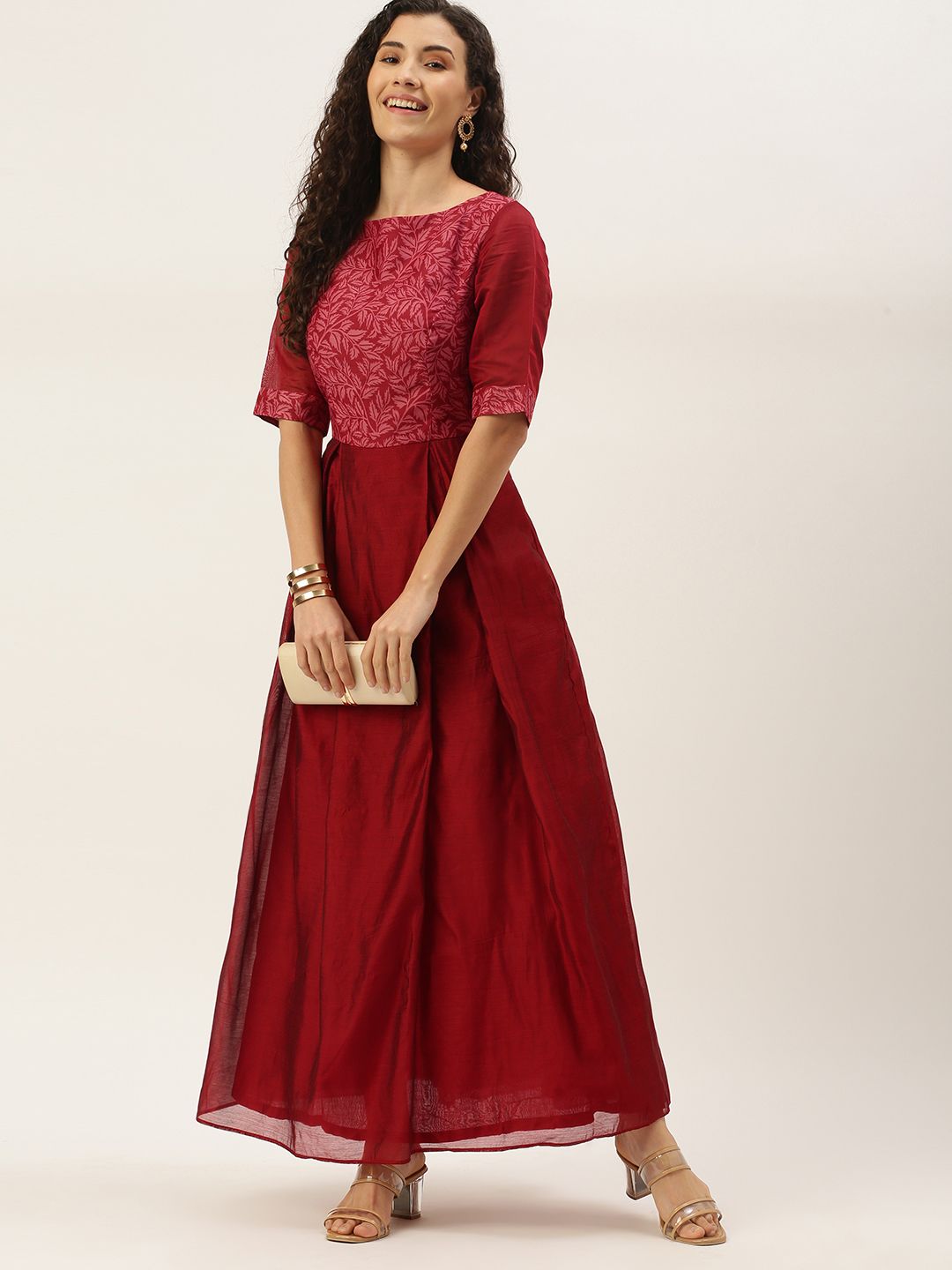 EthnoVogue Maroon Ethnic Maxi Dress Price in India