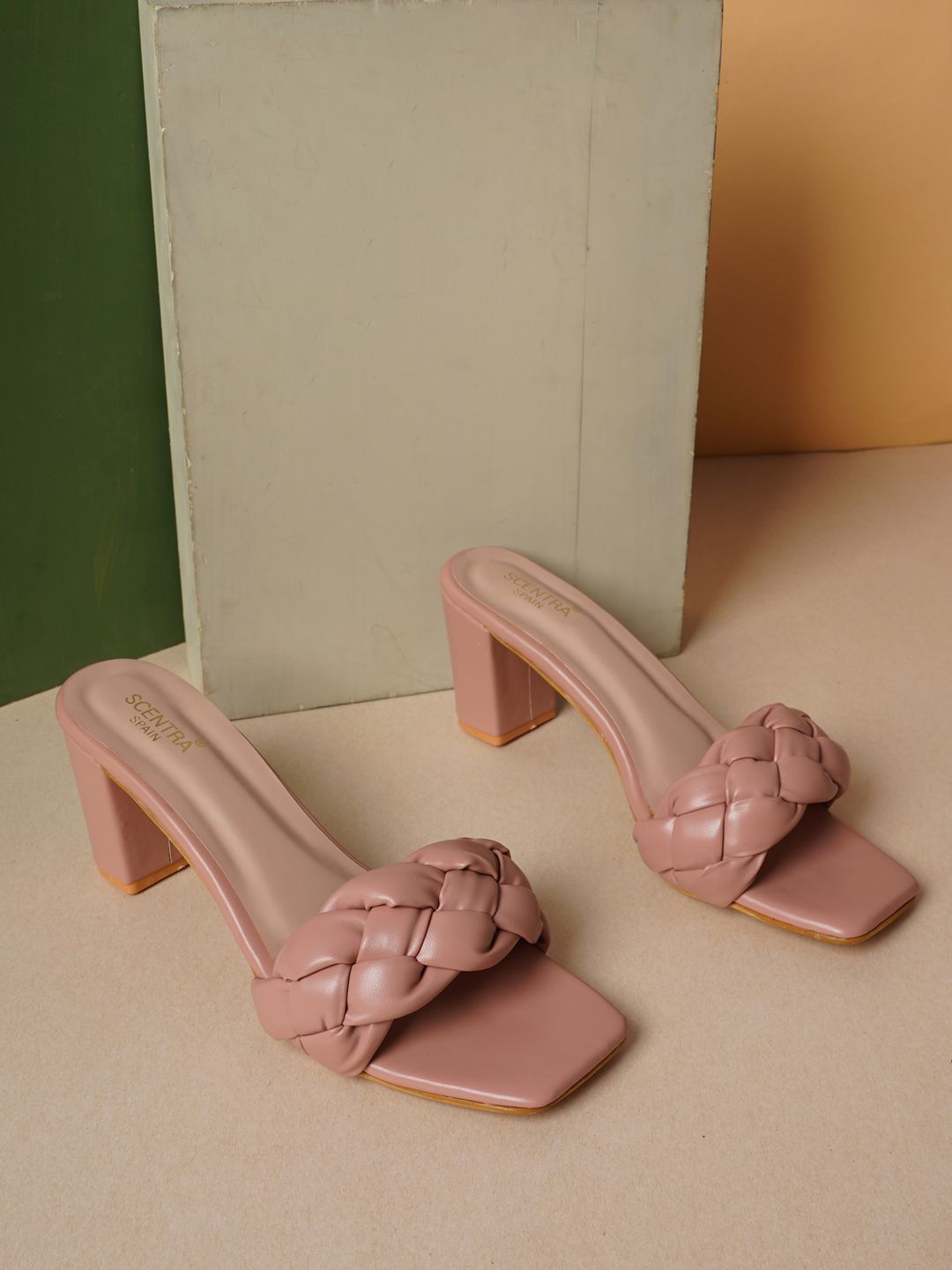 SCENTRA Women Peach-Coloured Open Toe Block Heels Price in India