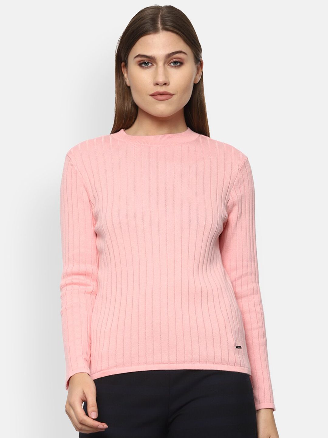 Van Heusen Woman Women Pink Ribbed Cotton Pullover Price in India