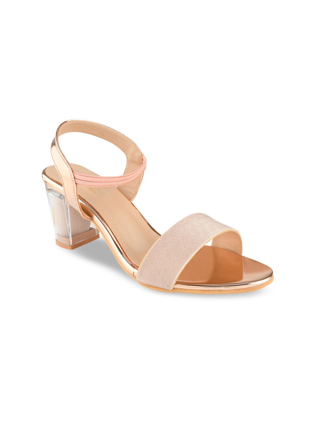 Shoetopia Gold-Toned & Beige Block Sandals Price in India