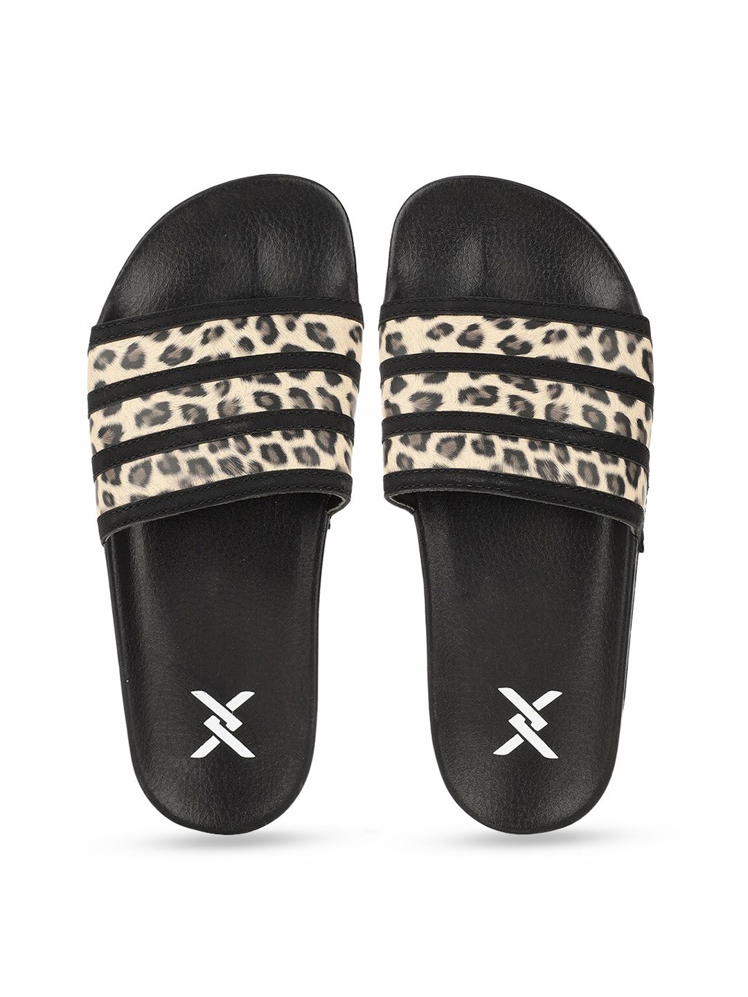 Carlton London sports Women Black & Cream-Coloured Printed Rubber Sliders Price in India