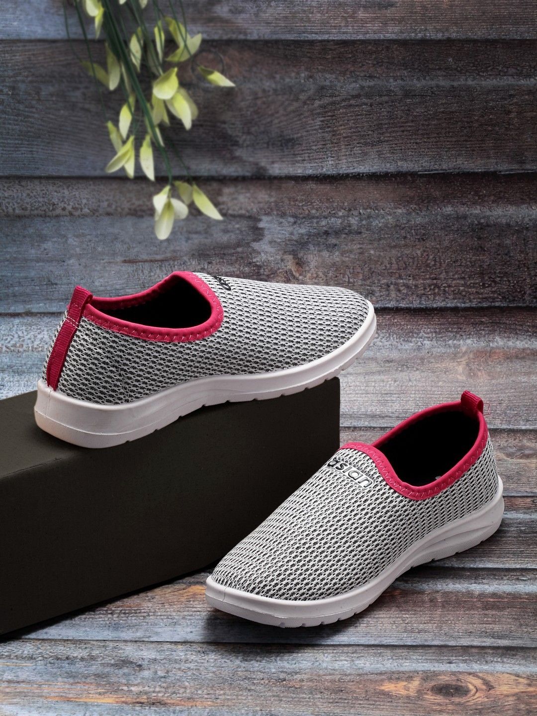 ASIAN Women Grey Woven Design Slip-On Sneakers Price in India