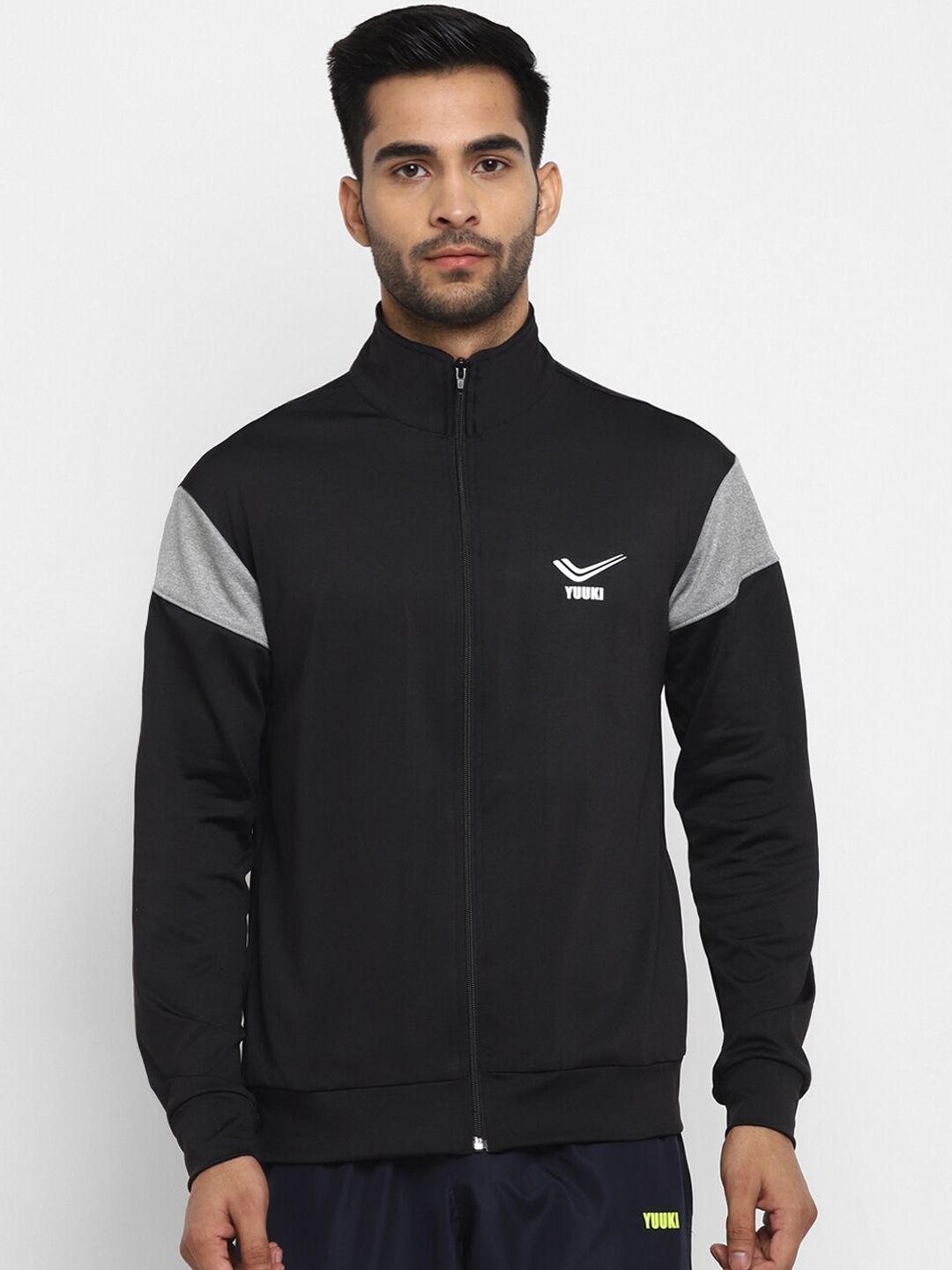Yuuki Men Black and Grey Solid Lightweight Sporty Jacket