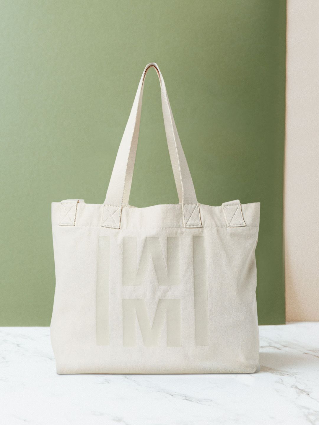 H&M White Solid Large Canvas Shopper Price in India