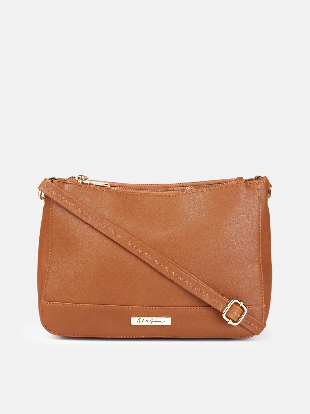 Mast & Harbour Tan Solid Structured Sling Bag Price in India