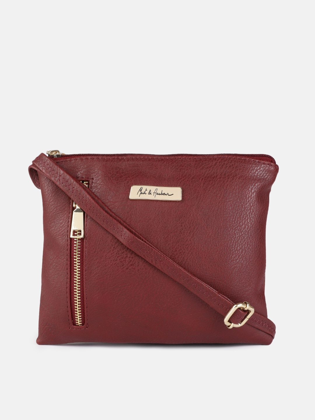 Mast & Harbour Women Burgundy Solid Sling Bag Price in India