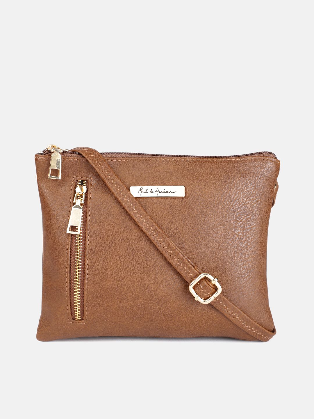 Mast & Harbour Camel Brown Structured Sling Bag Price in India