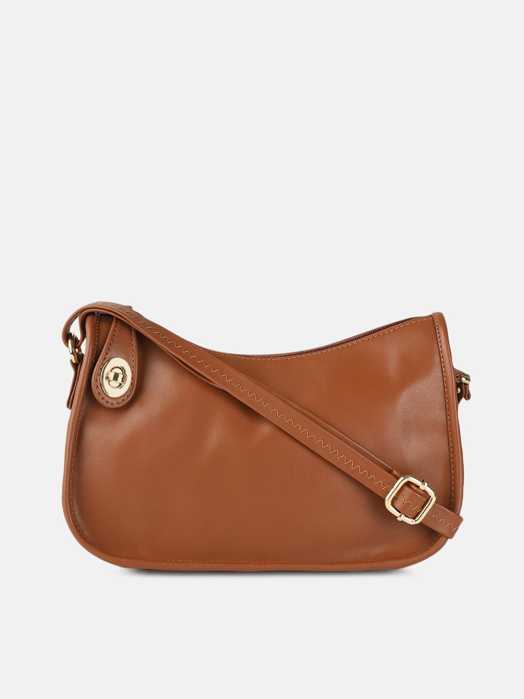 Mast & Harbour Brown Solid Synthetic Leather Regular Structured Sling Bag Price in India