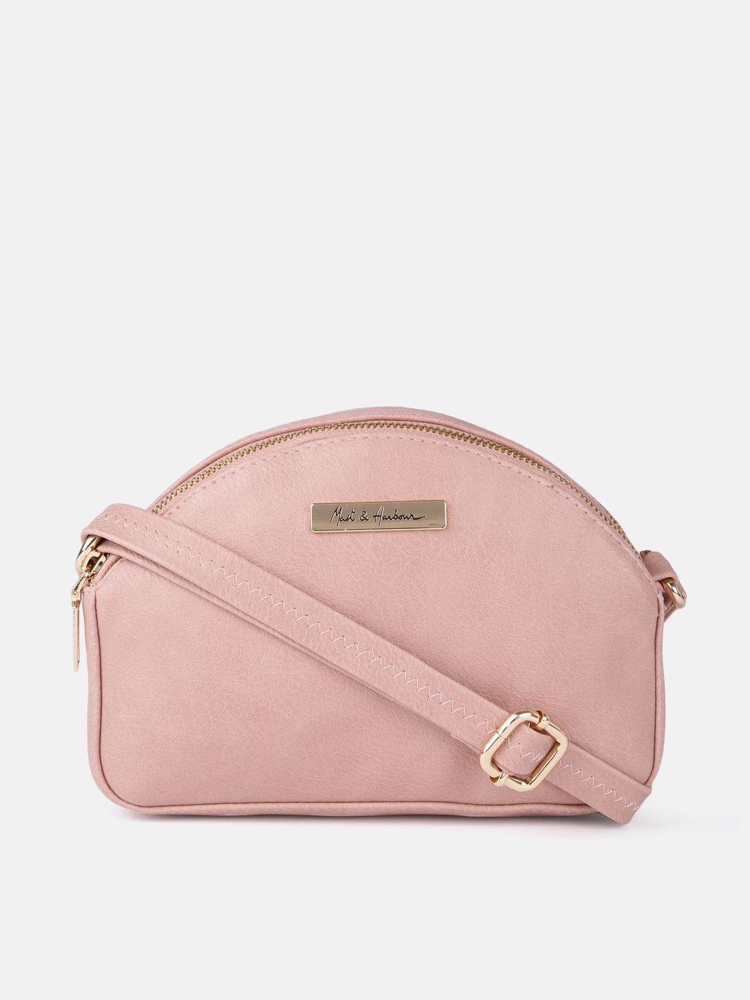 Mast & Harbour Pink Solid Synthetic Leather Regular Structured Sling Bag Price in India