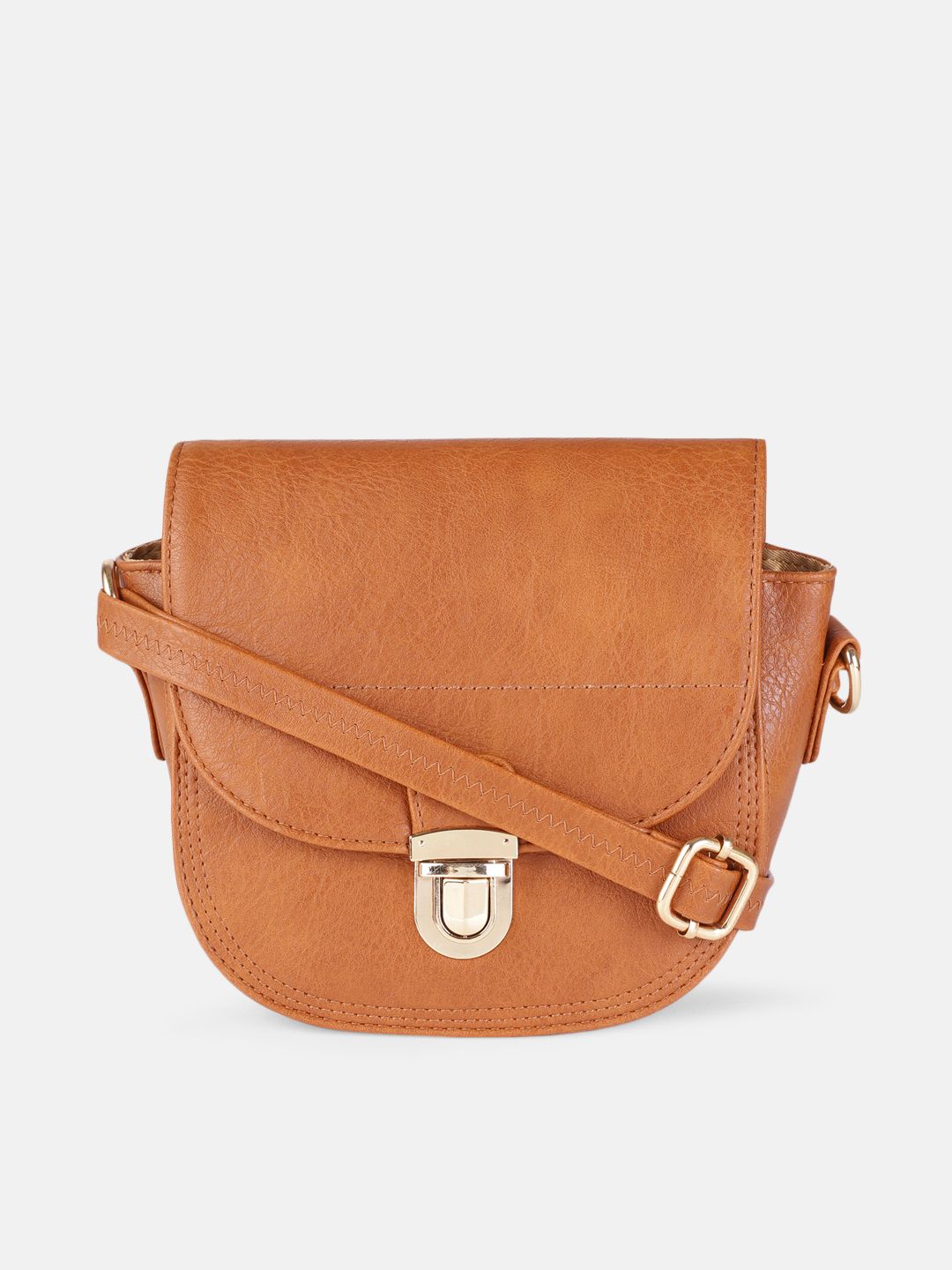 DressBerry Tan Brown Solid Half Moon Sling Bag Price in India