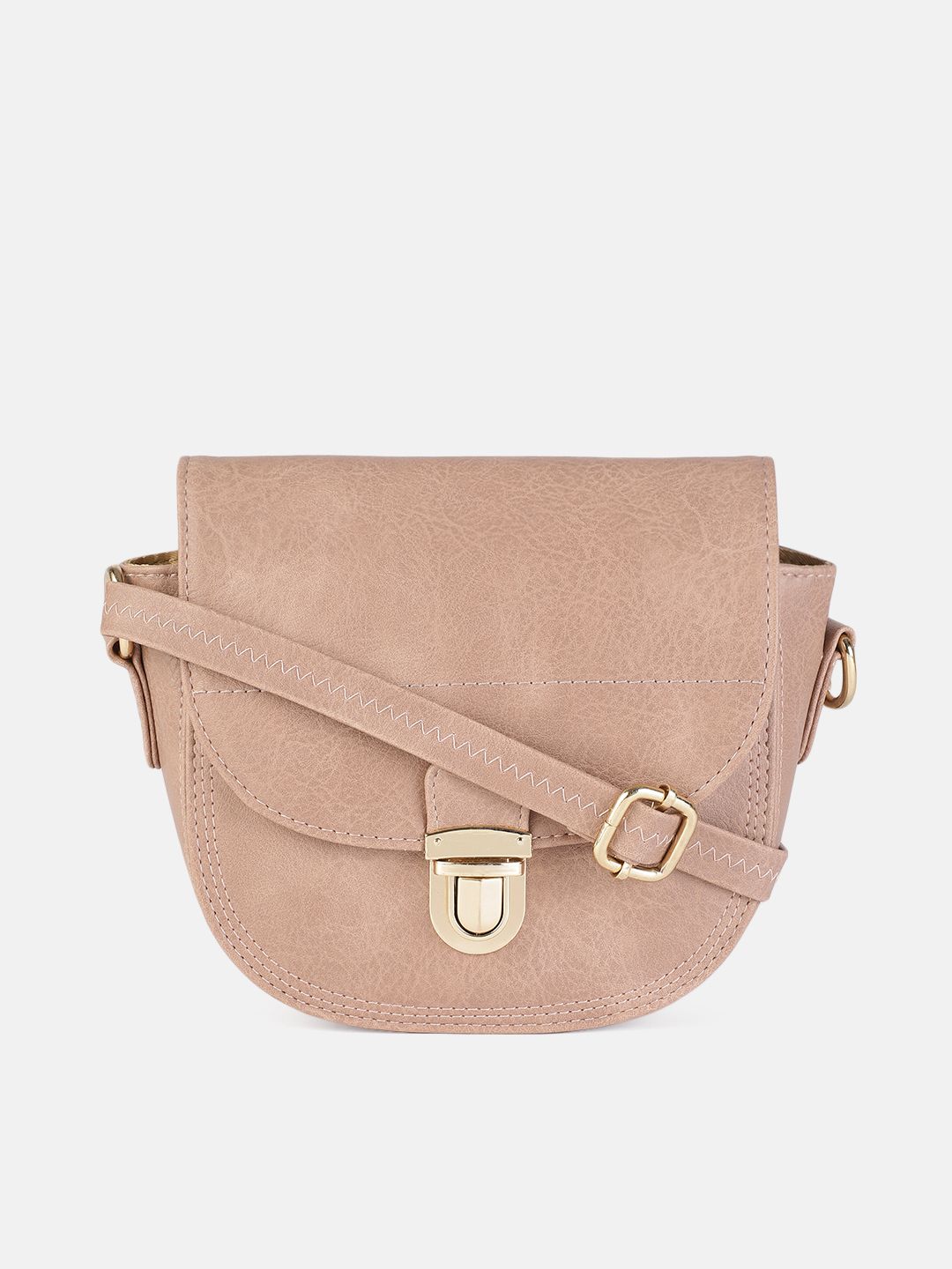 DressBerry Peach-Coloured Solid Structured Sling Bag Price in India