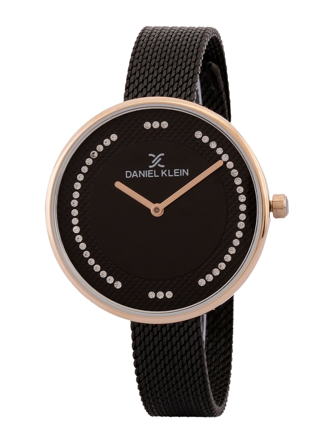 Daniel Klein Women Gunmetal-Toned Embellished Dial & Black Bracelet Style Straps Analogue Watch Price in India