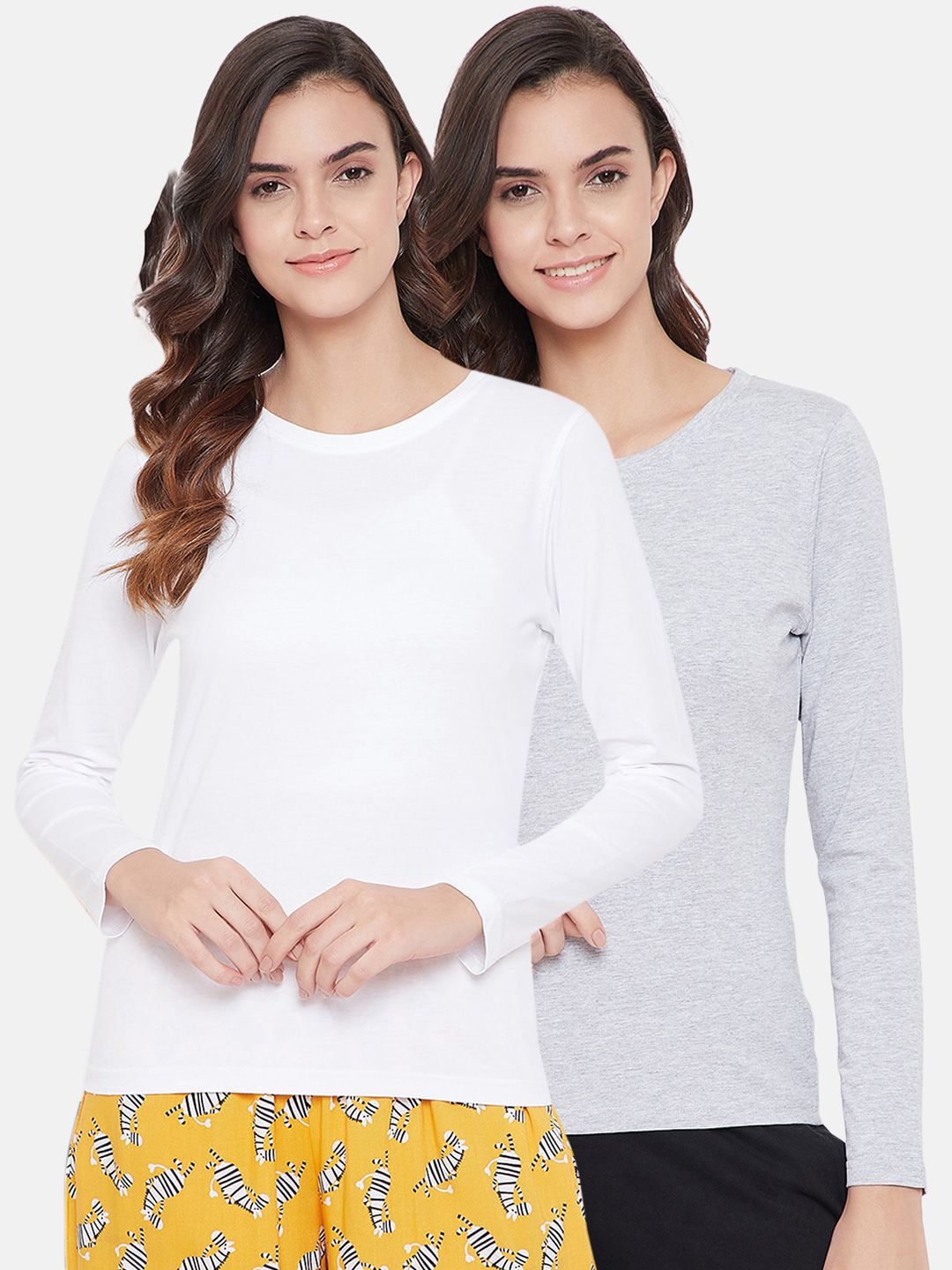 Clovia Women Pack Of 2 Solid Pure Cotton Lounge T-Shirts Price in India