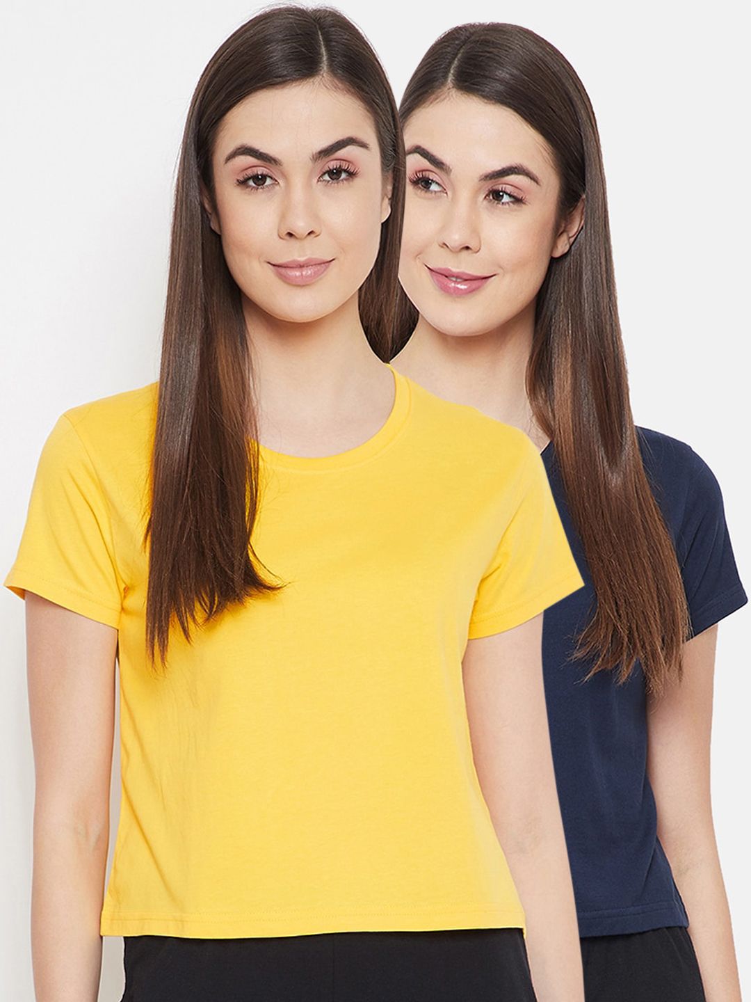Clovia Women Pack Of 2 Pure Cotton Cropped Lounge T-Shirts Price in India