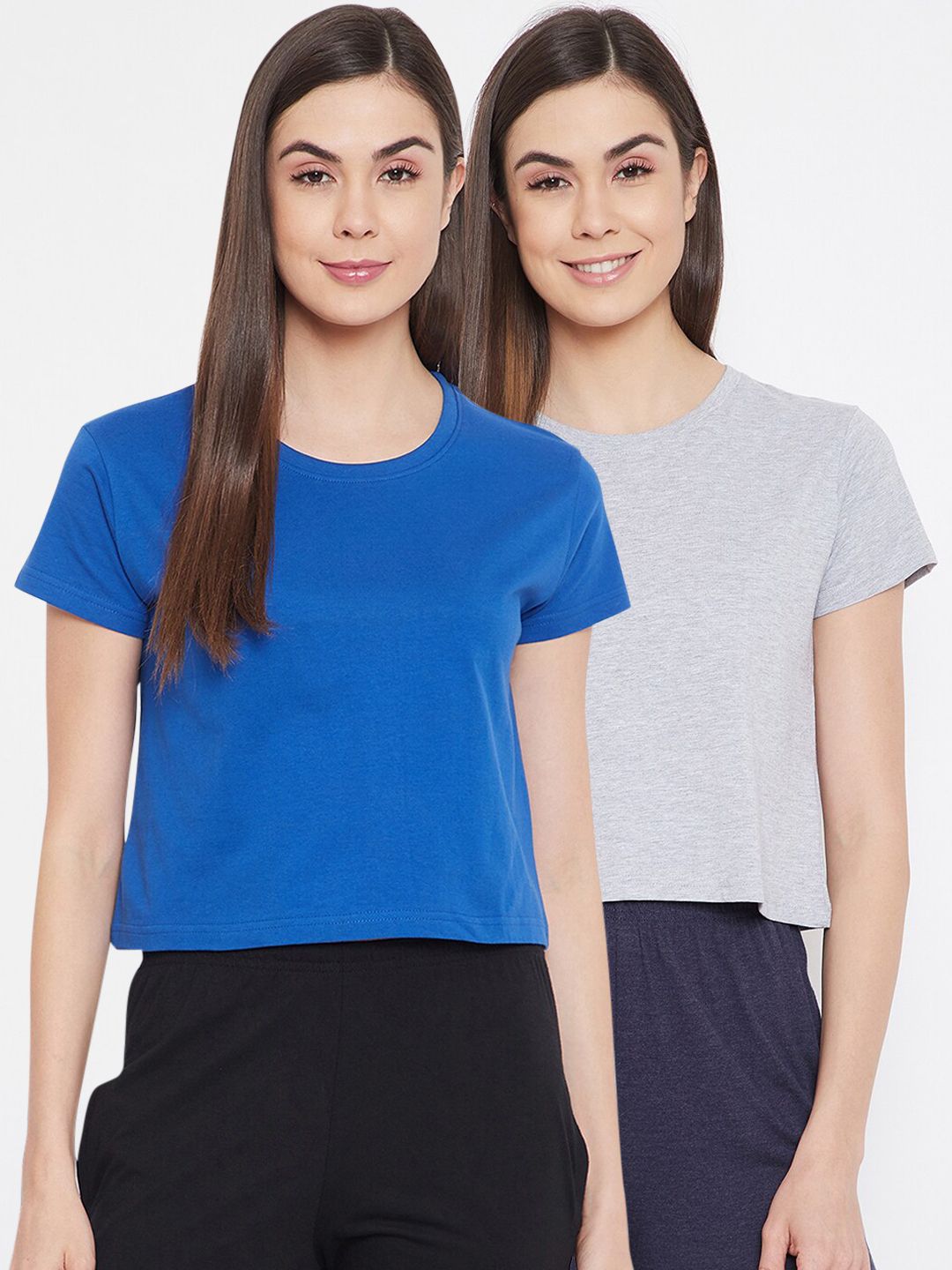 Clovia Women Pack Of 2 Solid Pure Cotton Cropped Lounge T-Shirts Price in India
